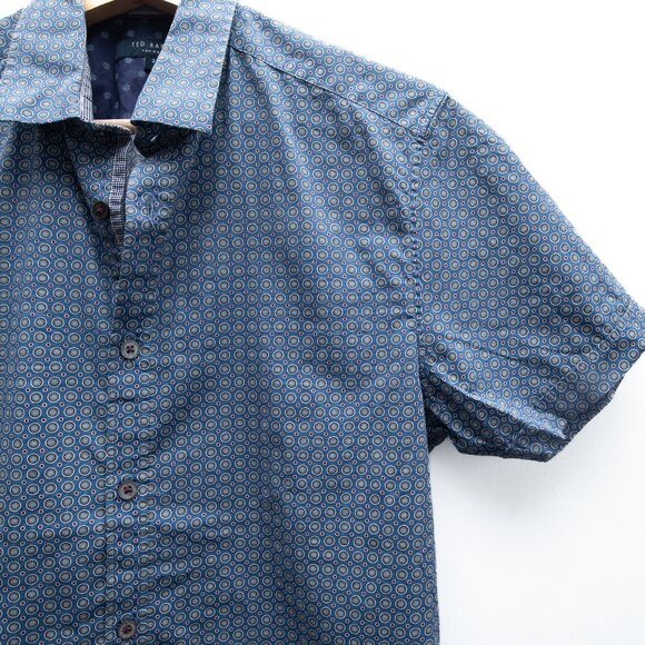 Ted Baker Button Down Short Sleeve T Shirt Printed - Picture 7 of 8